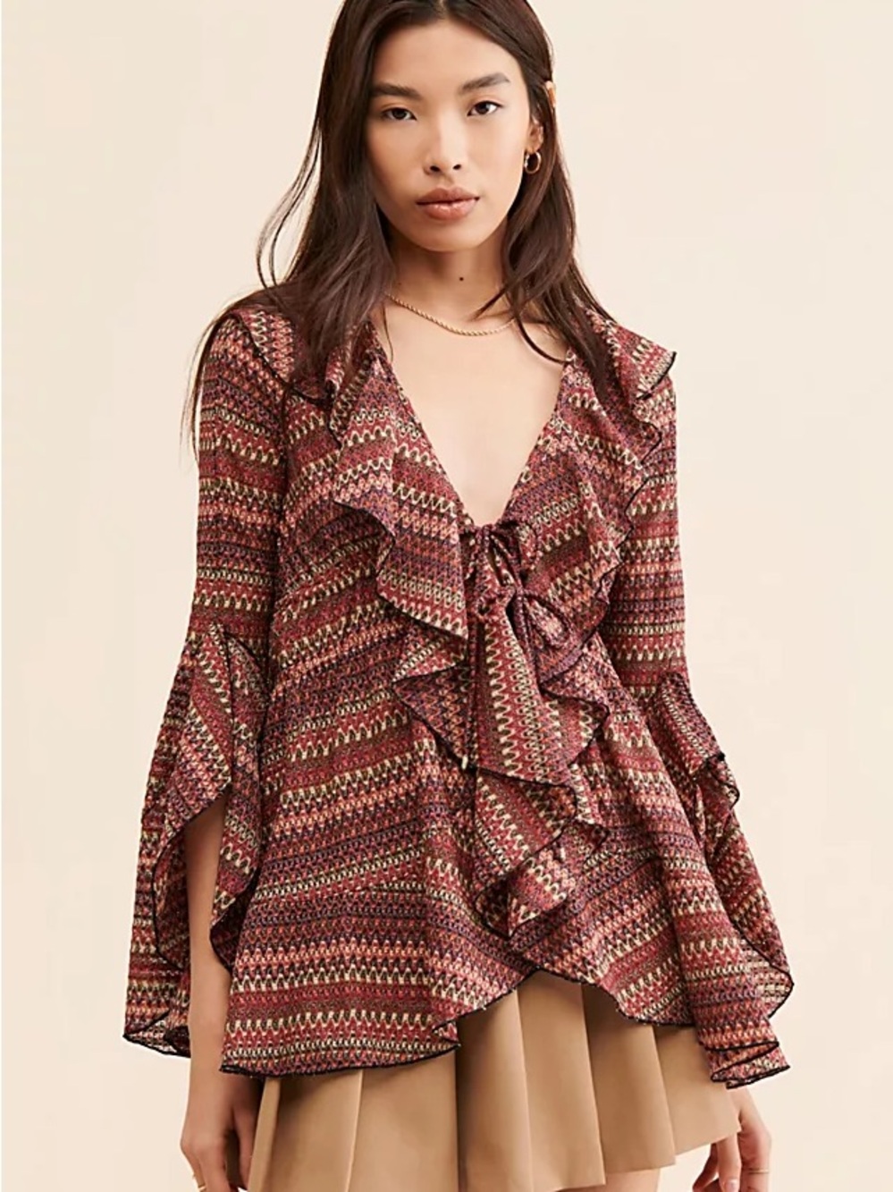 Free People Multicolor Ruffle Tunic Top - Picture 2 of 7